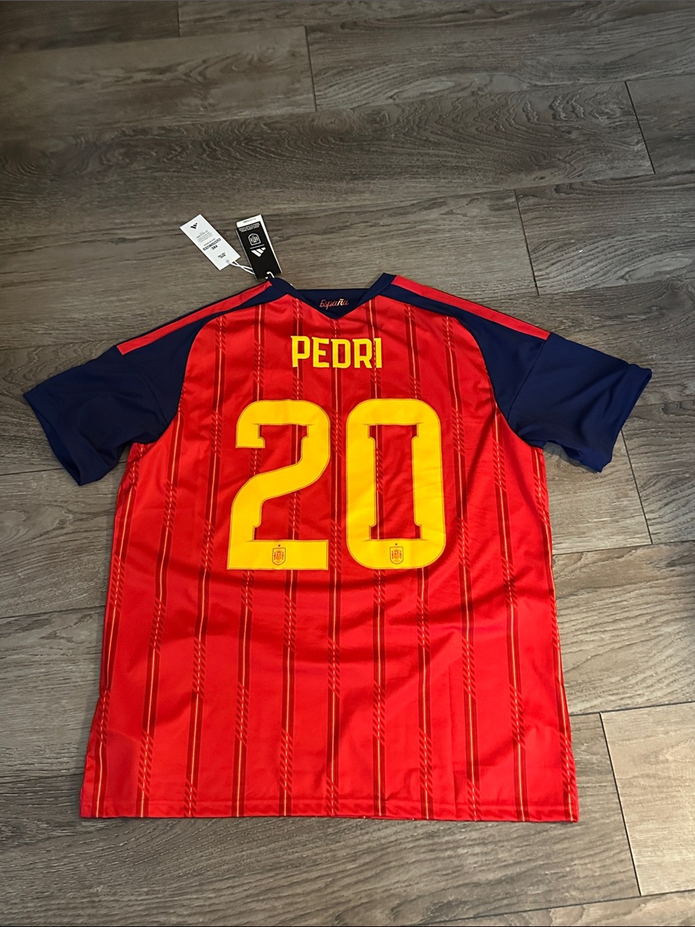 adidas Red & Navy Spain Soccer Jersey with Yellow Accents authentic